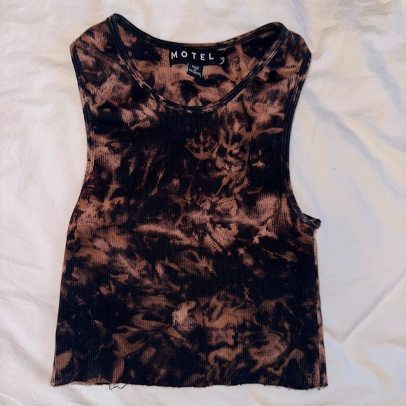 Motel Rocks Tie Dye / Bleached Black and Tan Cropped Tank Top - Picture 1 of 3